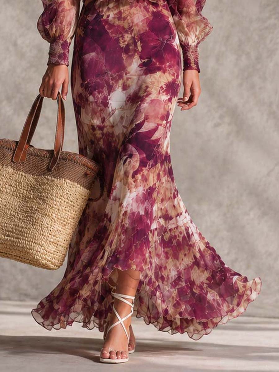 Rózsaszín Chiffon Maxi Ruha Nyitott Vállakkal