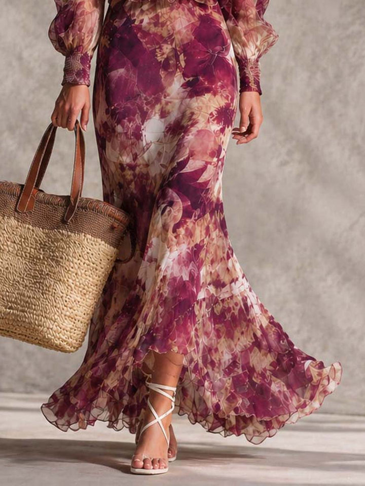 Rózsaszín Chiffon Maxi Ruha Nyitott Vállakkal