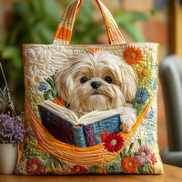 Kézműves Shih Tzu táska könyvekkel és virágokkal