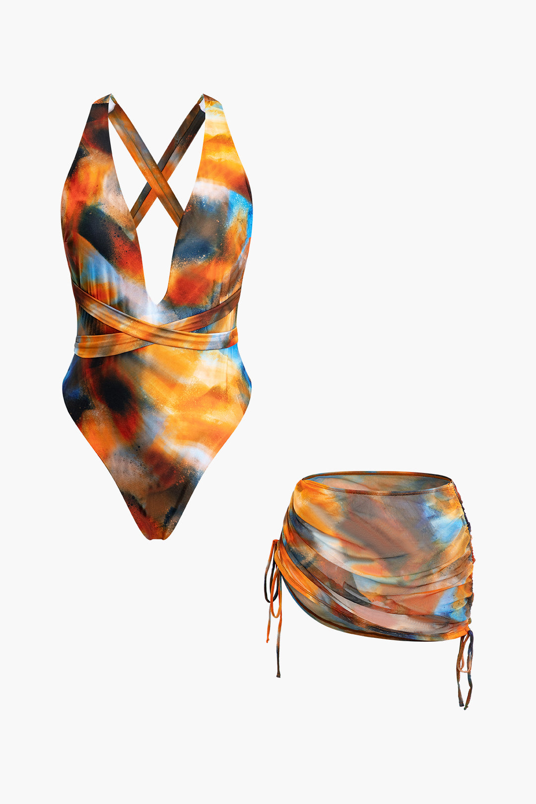 Siena - Set van gekruiste badkleding en aquarel pareo - Image 1