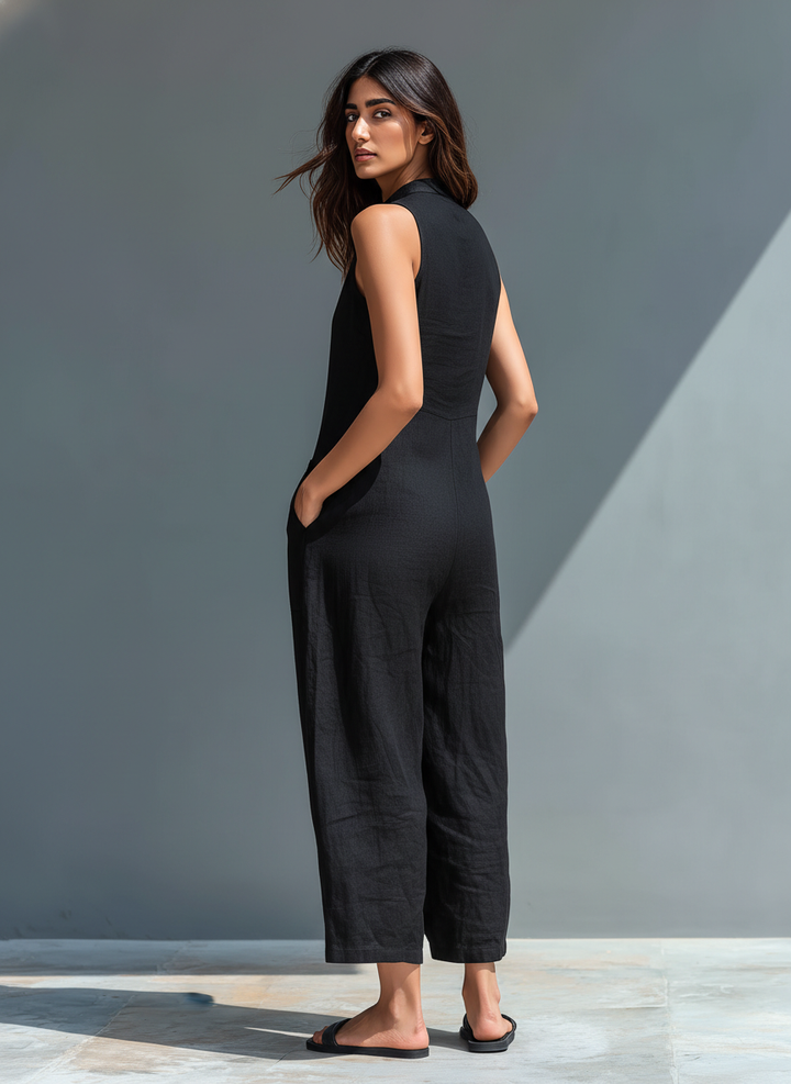 Damen Leinen Latzhose ärmellos, bequem und stilvoll, Image 2 von 7