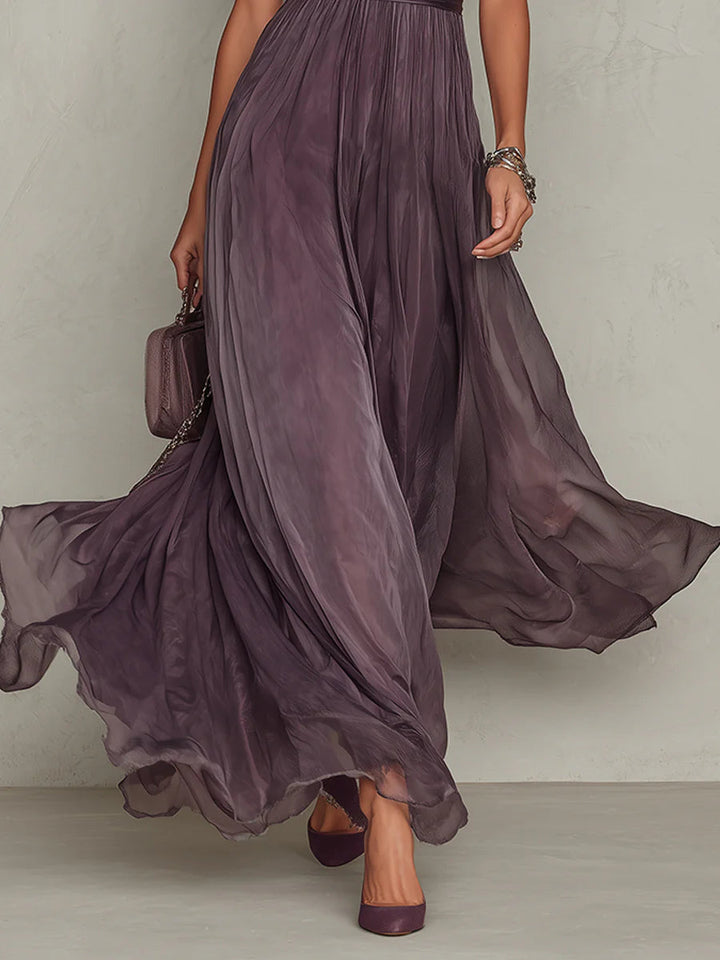 Maxi Ruha Chiffonból, Mély V-nyakkal, Lila