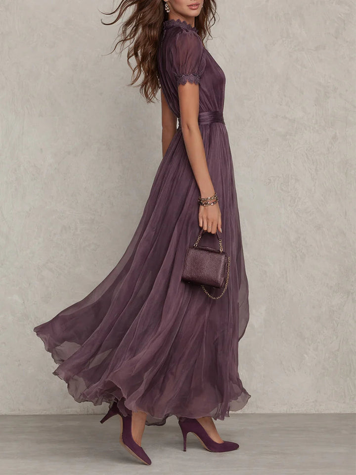 Maxi Ruha Chiffonból, Mély V-nyakkal, Lila