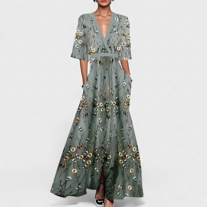 Rute - Elegáns virágmintás maxi ruha